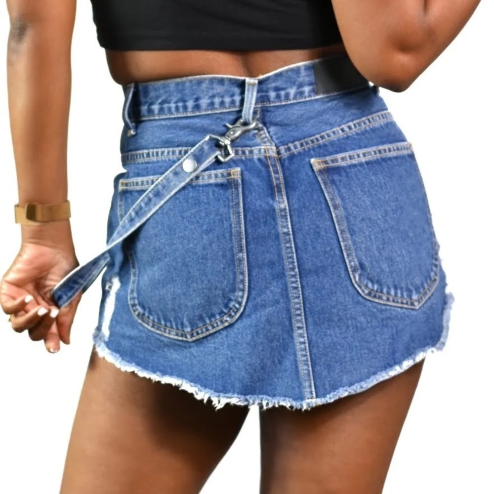 Carmar Delphius Beatrice Harness Distressed Denim Skirt, Size 27 - Picture 3 of 10